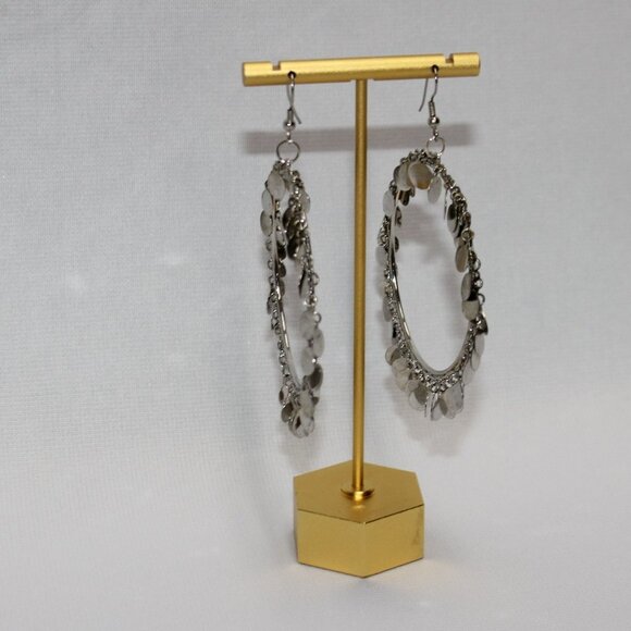 Silver Tone Large Hoop Earrings - Picture 3 of 8